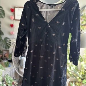 Madewell Corduroy Floral Quilted-Bib Mini Dress in Blurred Ikat